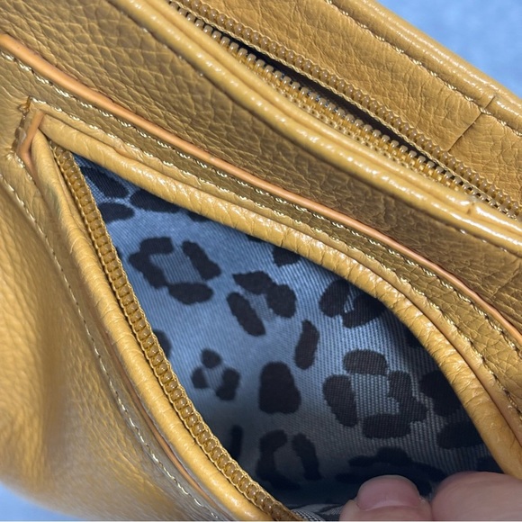 Perlina New York Small Pebbled Leather Rounded Crossbody Purse-Mustard Yellow - Picture 6 of 7